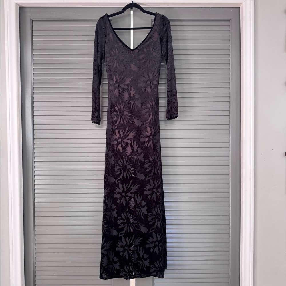Vintage 90s Tadaski Black Floral Velvet Dress